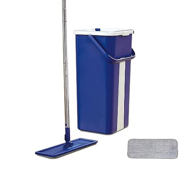 Mediashop Livington Touchless Mop – Bodenwischer Set mit Eimer zum Auswringen ohne Bücken – Wischmopp für einfache Reinigung und saubere Hände – 2,7L Wischeimer, Blau, Standard ohne Reiniger im Sale